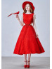 Beaded Lace Corset Back Tea Length Classic Evening Dress